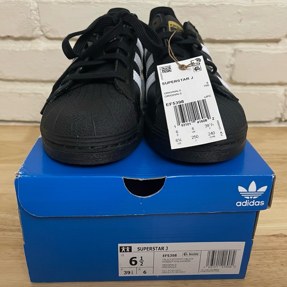 New Adidas kids youth black originals superstar shell top sneakers
